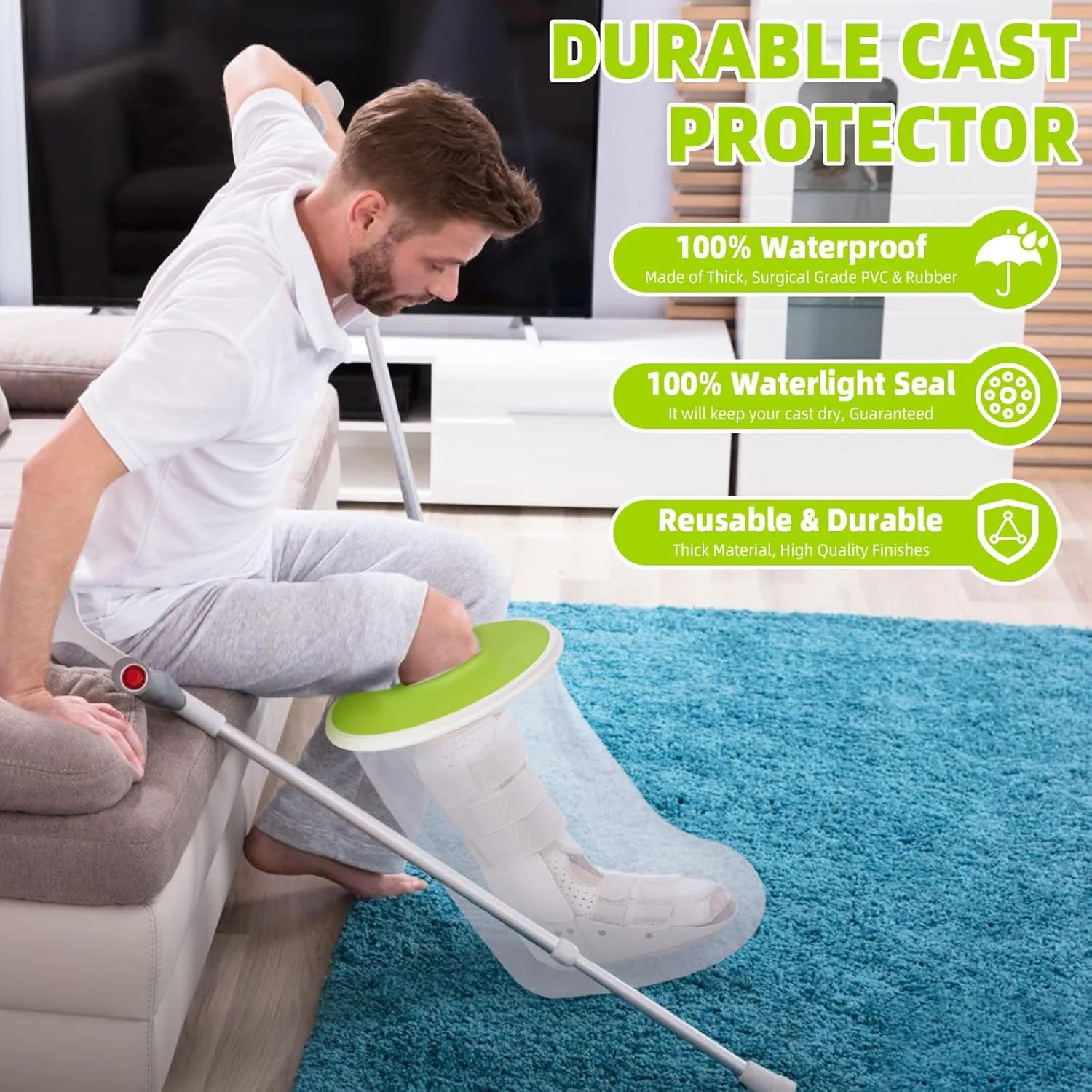 Waterproof Extra Wide Leg Cast Cover for Shower, Oversized Waterproof Foot Protector with Small Hanger for Oversized Adult Foot Surgical Plaster Boots, Fits Leg Sizes 13"- 28", XL