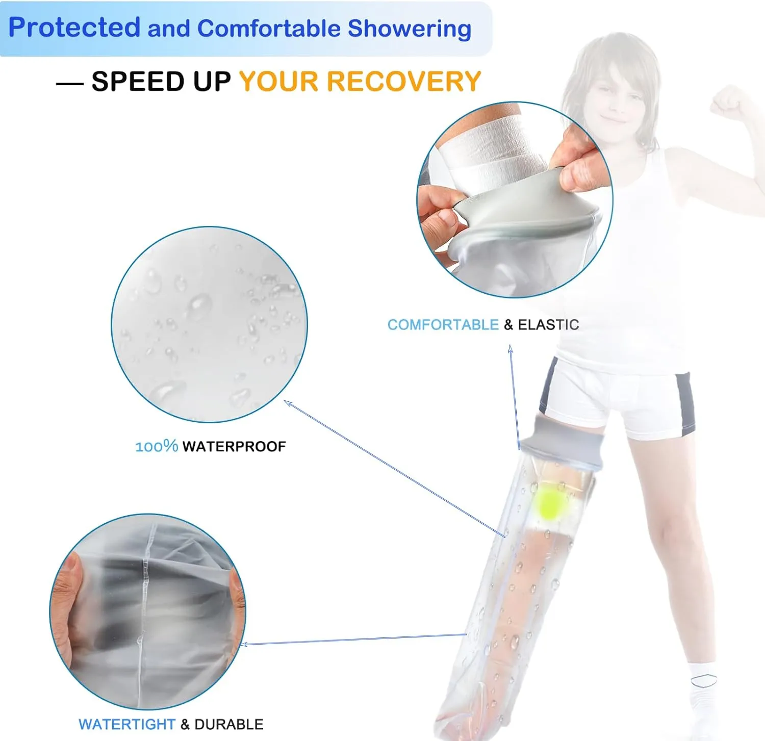 Waterproof Full Leg Cast Cover for Shower Kids -Available in 3 Sizes | Leg Cast Shower Protector, Watertight Seal Cast Cover Leg for Knee Foot Ankle, No Mark on Skin Reusable(Recommended Age:11-15)