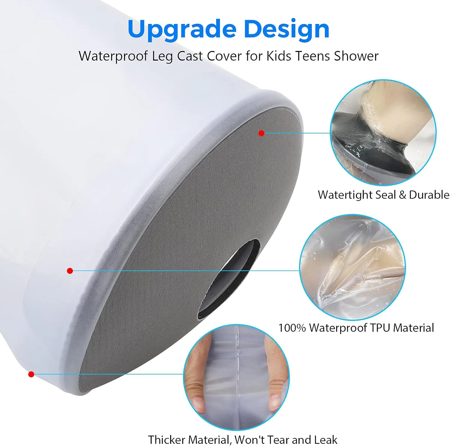 Waterproof Kids Leg Cast Cover for Shower Bath, Watertight Cast Covers for Shower Leg Kids, Reusable Cast Protector for Child Teens Leg Knee Foot Ankle Surgery Bandage Dressing Wound, Soft Comfortable