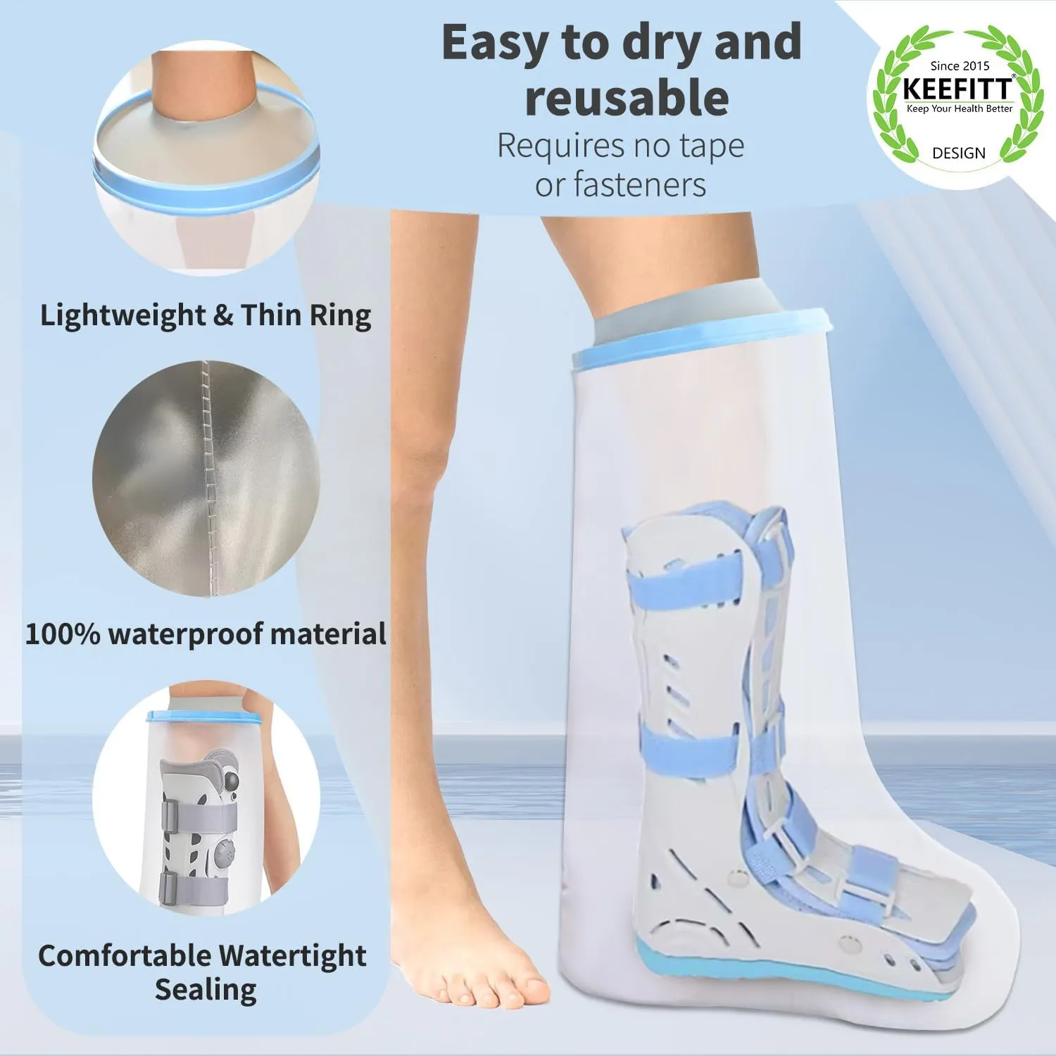 Waterproof Leg Cast Covers for Shower Extra Large Wide, KT2103-WL Watertight Shower Protector for Foot Surgery, Plus Size Adults, Large Casts, Fracture and Cast Boots
