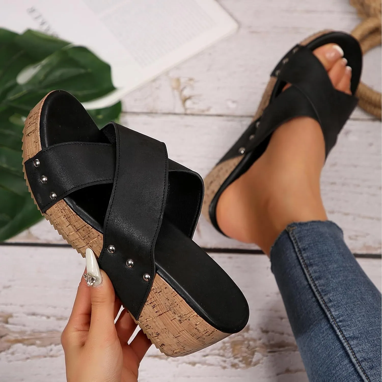 Wedge Sandals for Women 2025 Platform High Heels Summer Shoes Soft Arch Support Sandal Open Toe Slip on Sandals Ladies Summer Beach Casual Dressy Shoes Ankle Strap Espadrilles Ladies Wedges 2025
