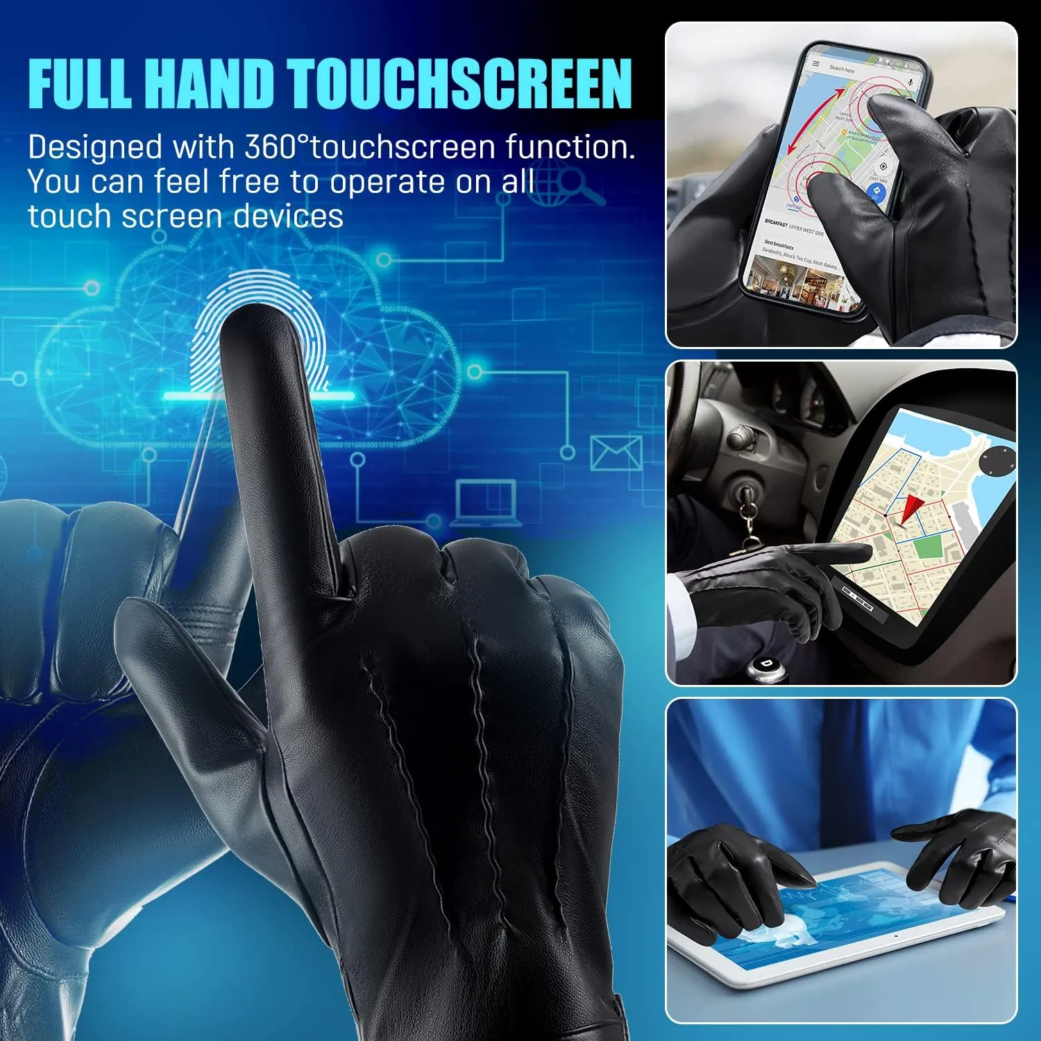 Winter Leather Gloves for Men,Touchscreen Snow Driving Gloves with Cashmere Lining for Motorcycle Driving Riding