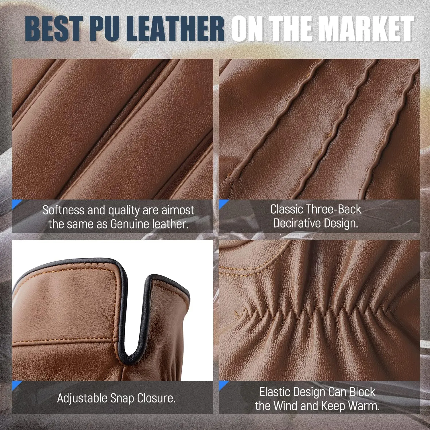 Winter Leather Gloves for Men,Touchscreen Snow Driving Gloves with Cashmere Lining for Motorcycle Driving Riding