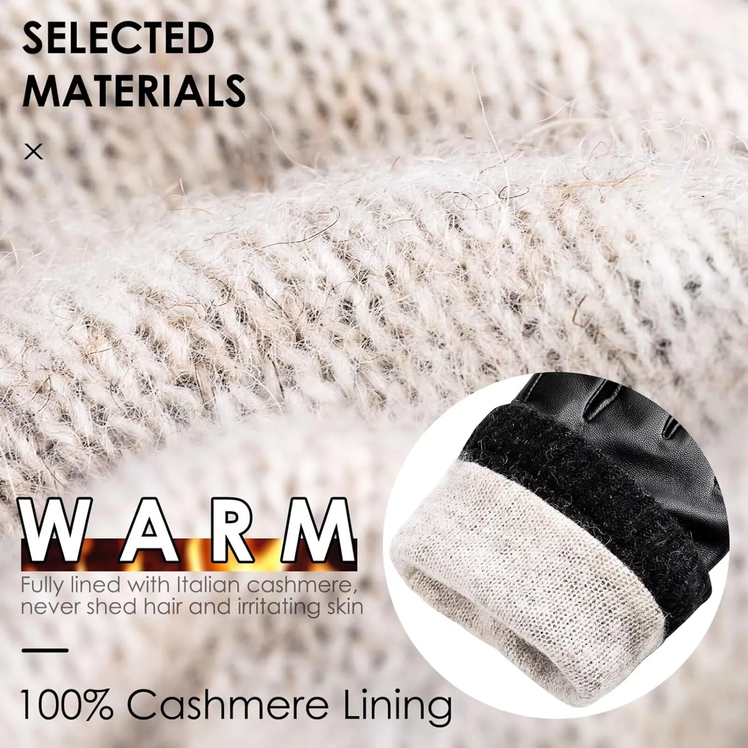 Winter Sheepskin Leather Gloves for Men, Warm Touchscreen Driving Handwear with Cashmere Lining for Outdoor Use