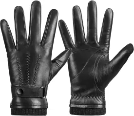 Winter Sheepskin Leather Gloves for Men, Warm Touchscreen Driving Handwear with Cashmere Lining for Outdoor Use