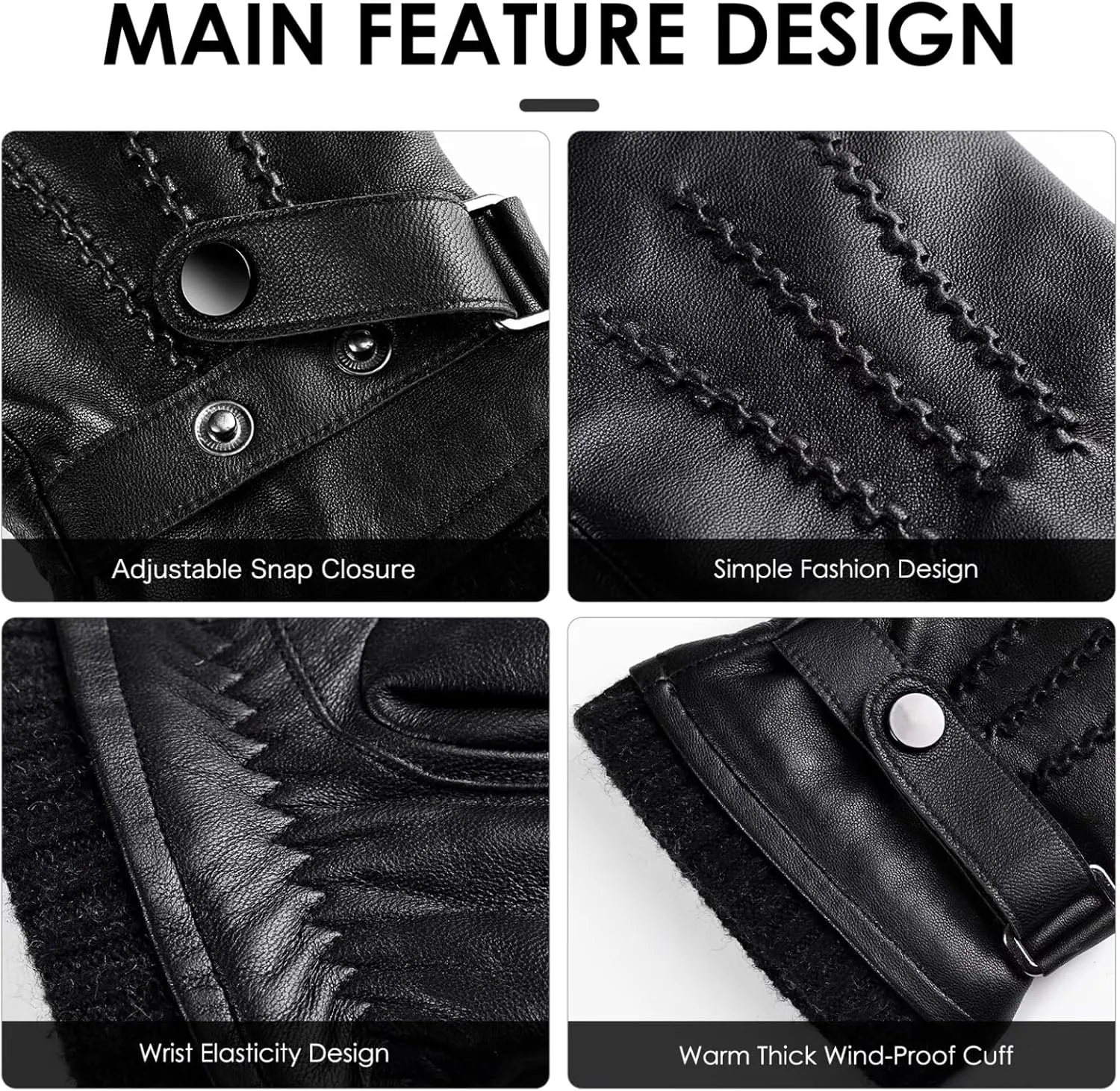 Winter Sheepskin Leather Gloves for Men, Warm Touchscreen Driving Handwear with Cashmere Lining for Outdoor Use