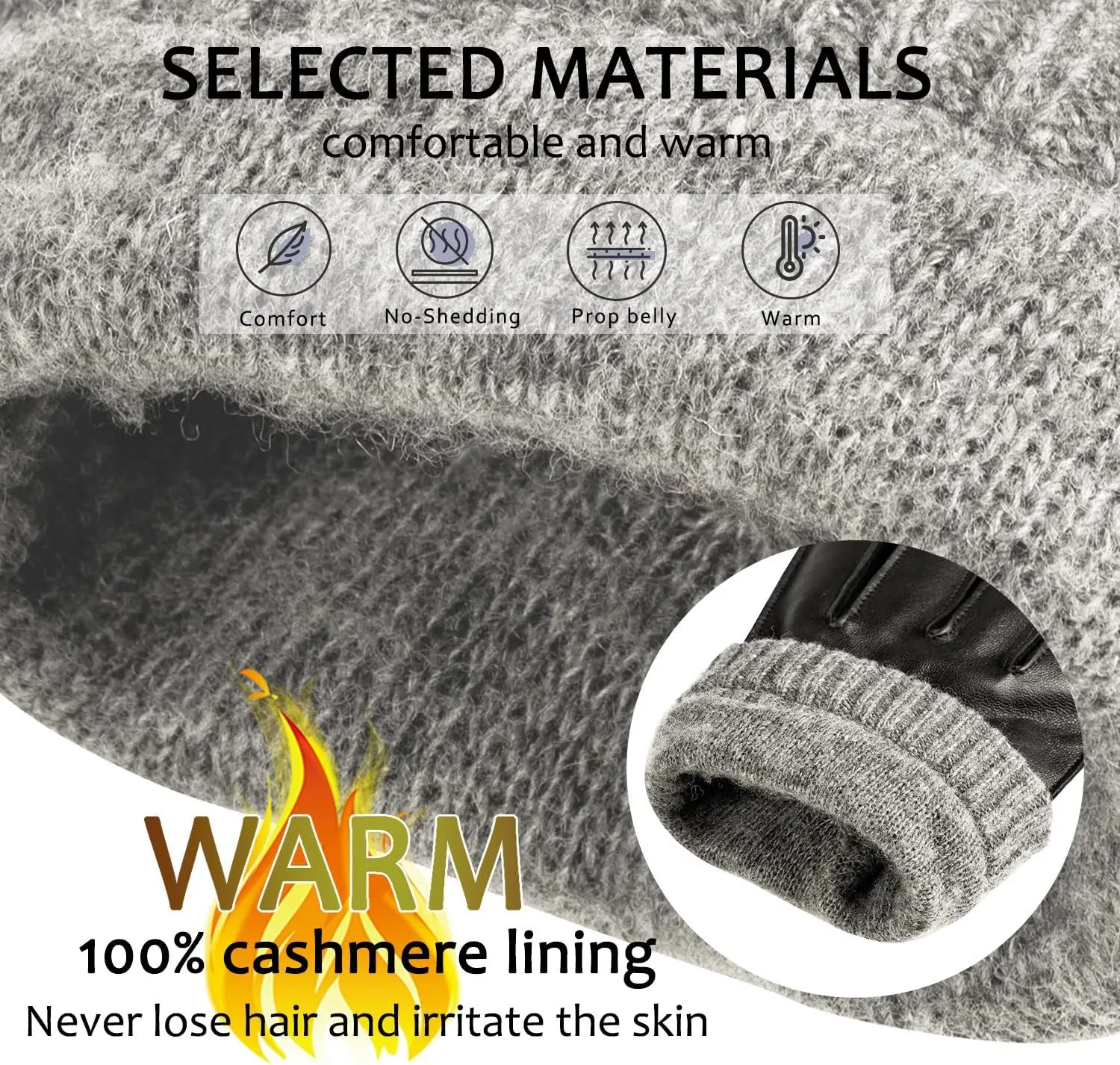 Winter Warm Genuine Leather Gloves, Cashmere Lined Driving Motorcycle Gloves for Men
