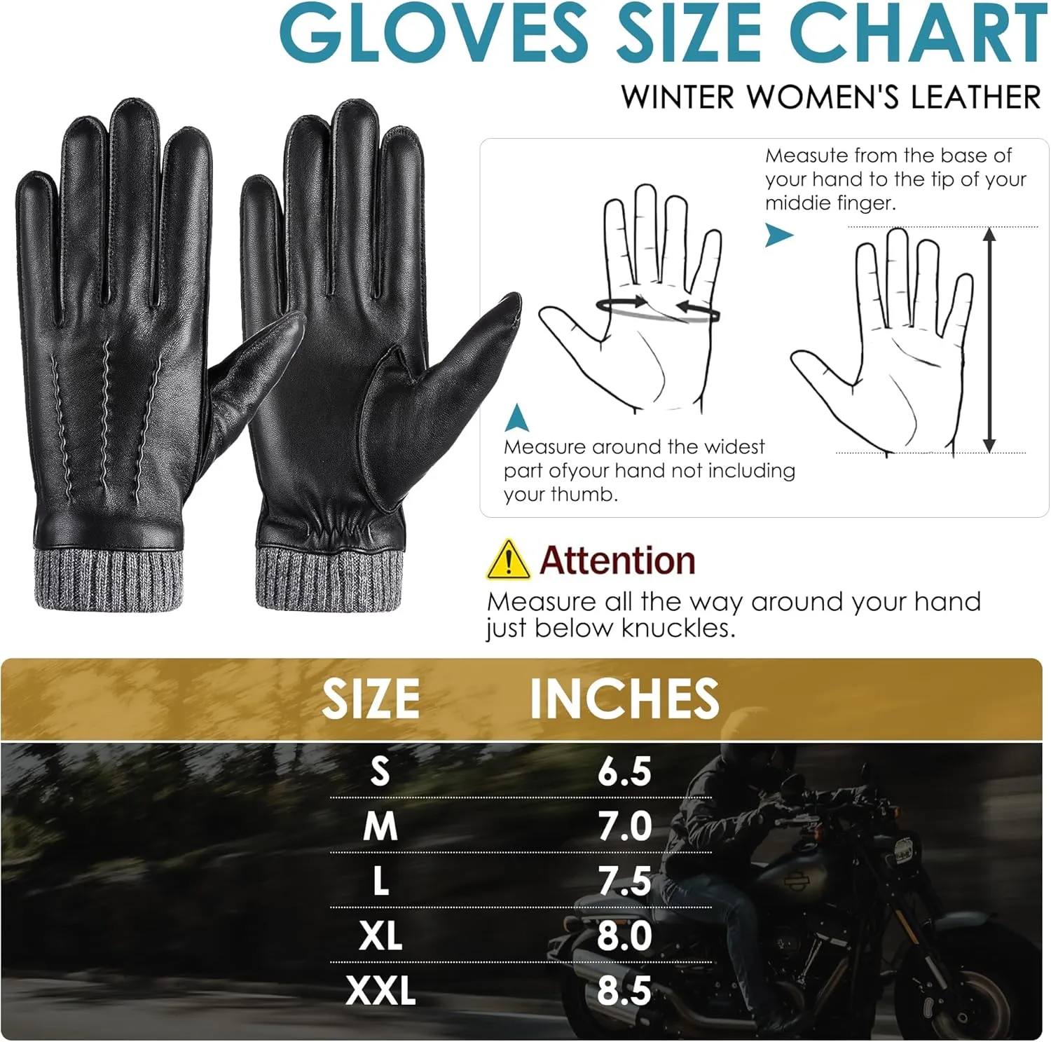 Winter Warm Genuine Leather Gloves, Cashmere Lined Driving Motorcycle Gloves for Men