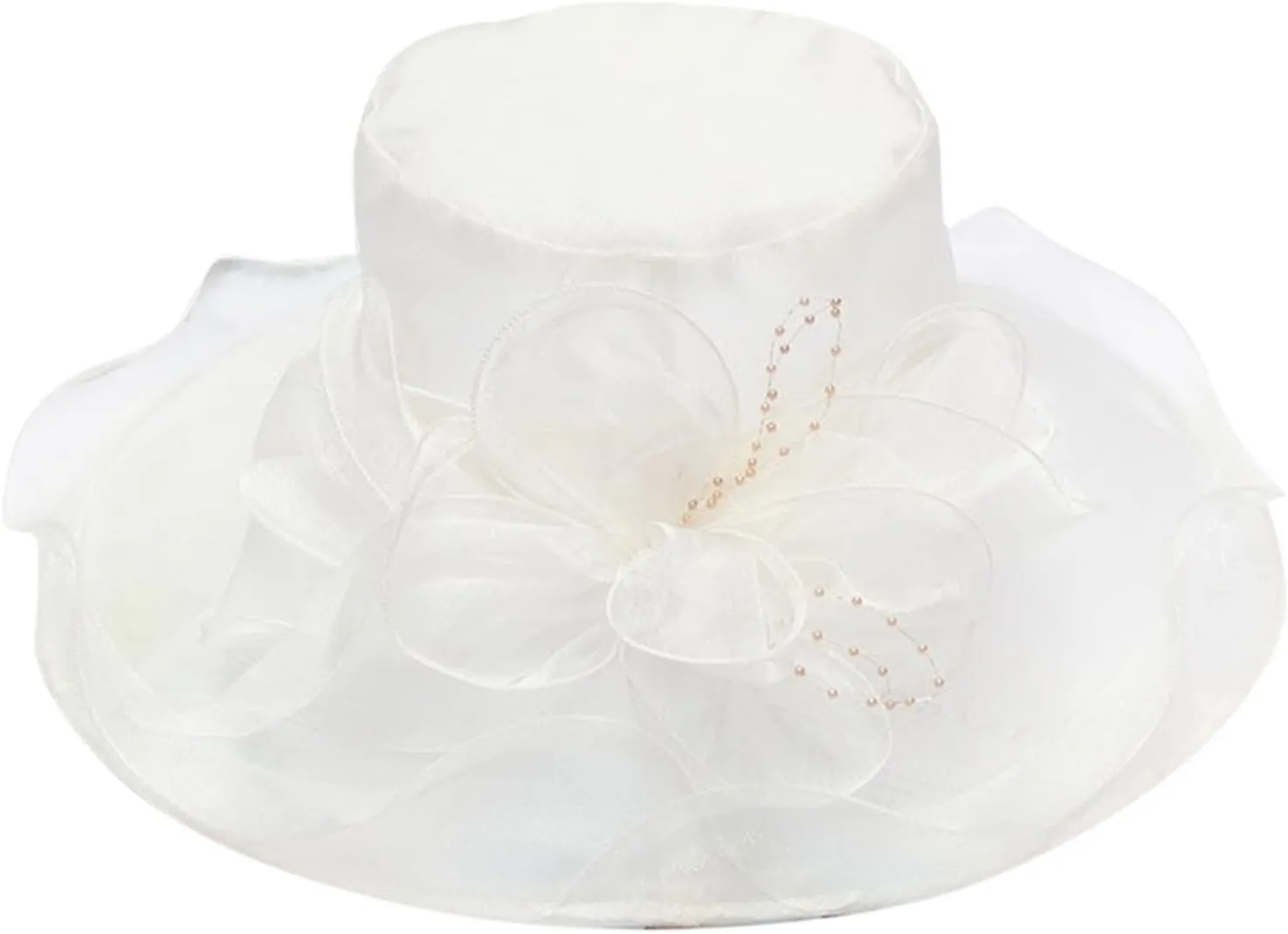 Women-Felt-Bowler-Fedora-Hat with Floral-Fascinator for Church-Wedding-Party Womens Hats Fashion (White, One Size)