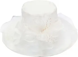 Women-Felt-Bowler-Fedora-Hat with Floral-Fascinator for Church-Wedding-Party Womens Hats Fashion (White, One Size)