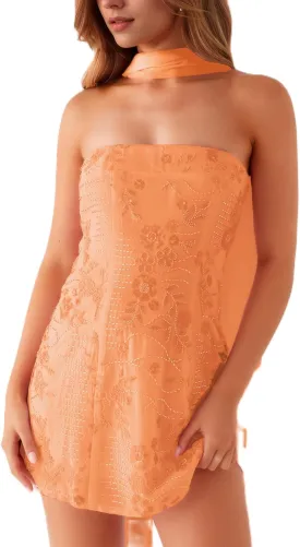 Women Sequin Sparkly Floral Tube Mini Dress with Scarf Y2k Sexy Pearl Embellished Bling Glitter Bodycon Dresses