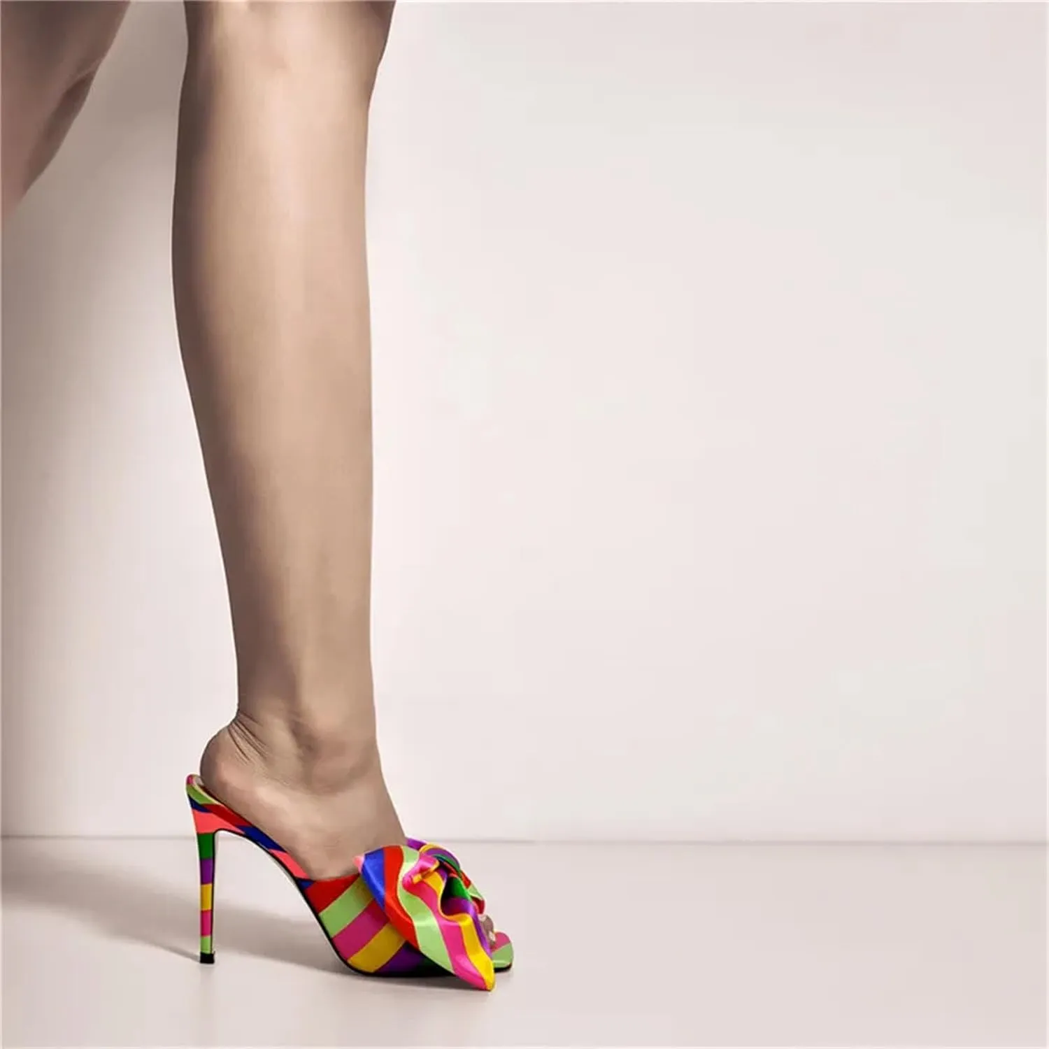 Women's Bow Slip-On Mules - Matte Colorful Thin Heel Sandals