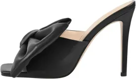 Women's Bow Slip-On Mules - Matte Colorful Thin Heel Sandals