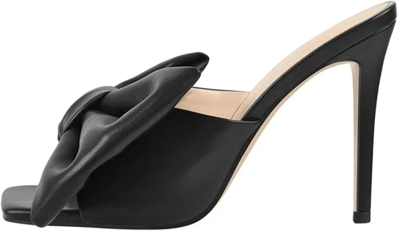Women's Bow Slip-On Mules - Matte Colorful Thin Heel Sandals