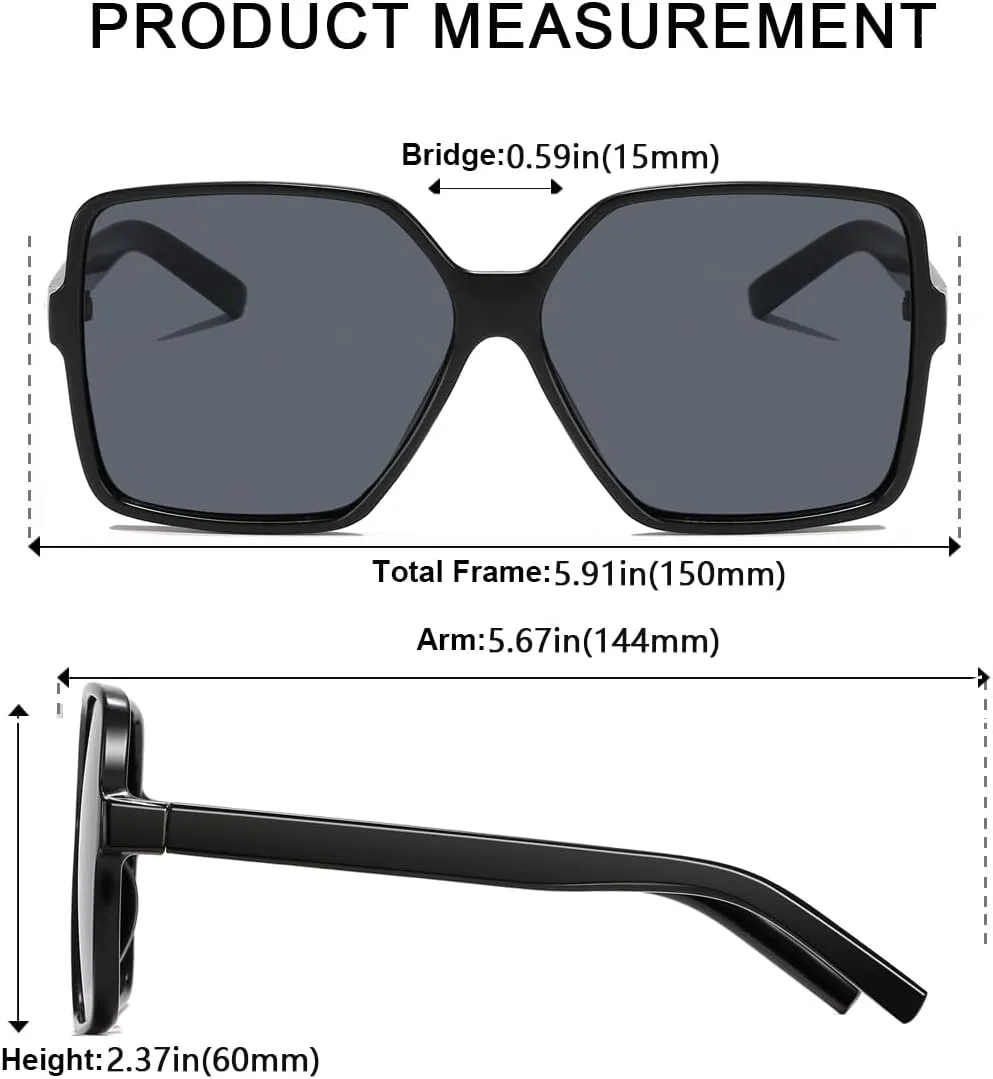 Women's Chic Square Oversized Sunglasses Big Large Wide Fashion Shades for Women Men 100% UV Protection