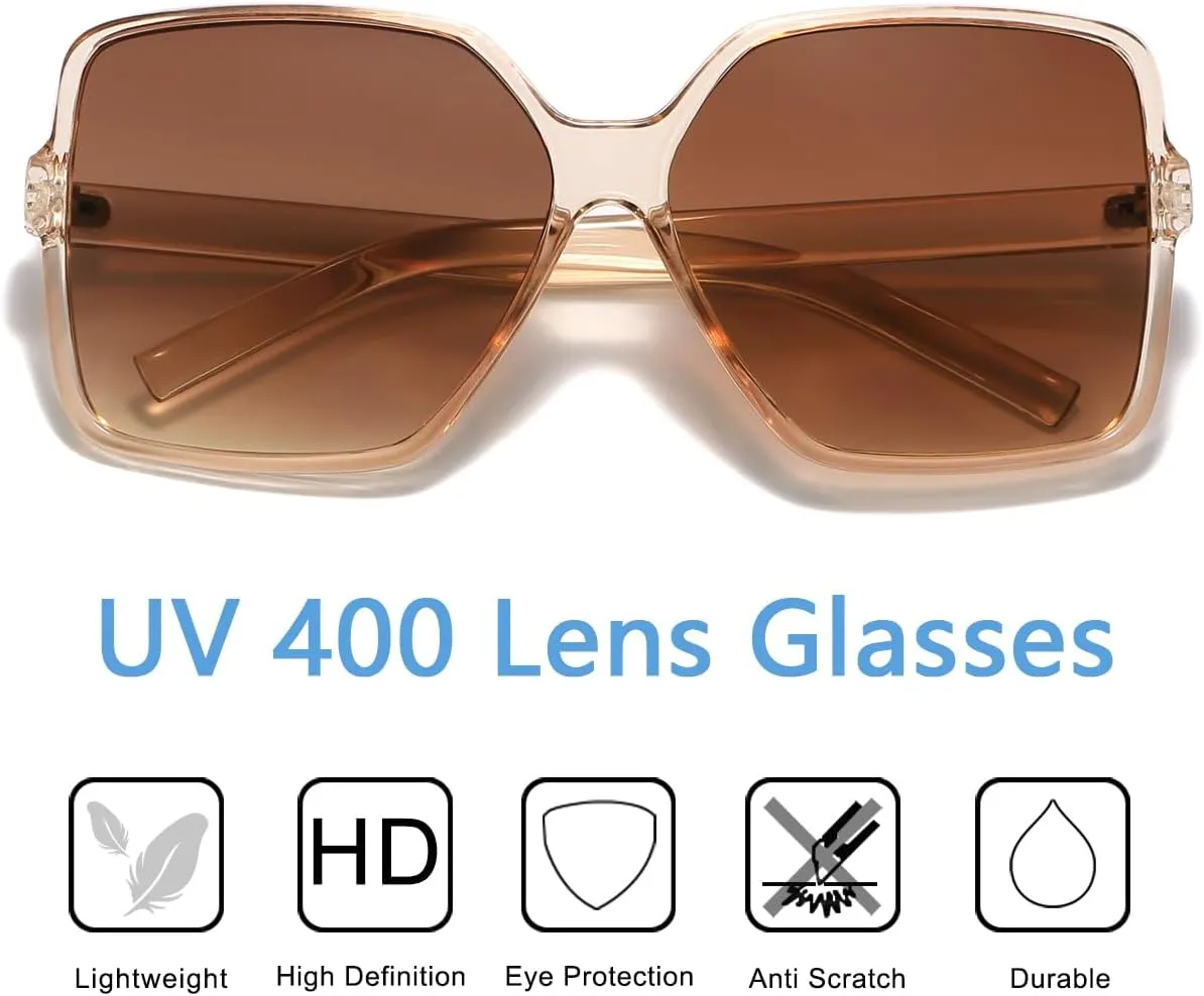 Women's Chic Square Oversized Sunglasses Big Large Wide Fashion Shades for Women Men 100% UV Protection