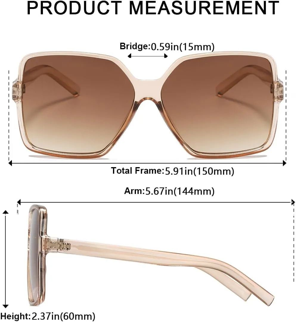Women's Chic Square Oversized Sunglasses Big Large Wide Fashion Shades for Women Men 100% UV Protection