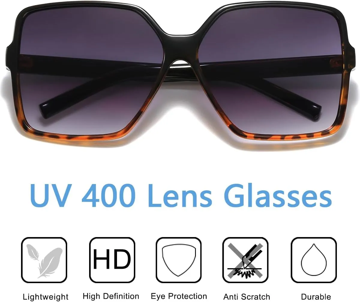 Women's Chic Square Oversized Sunglasses Big Large Wide Fashion Shades for Women Men 100% UV Protection