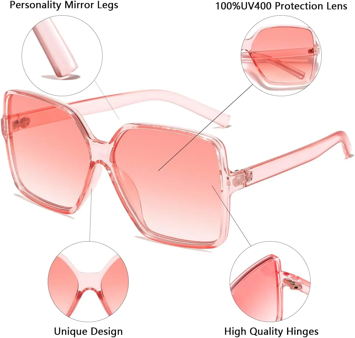 Women's Chic Square Oversized Sunglasses Big Large Wide Fashion Shades for Women Men 100% UV Protection