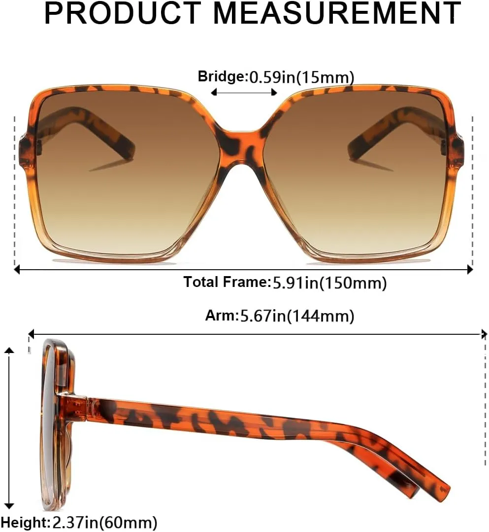 Women's Chic Square Oversized Sunglasses Big Large Wide Fashion Shades for Women Men 100% UV Protection