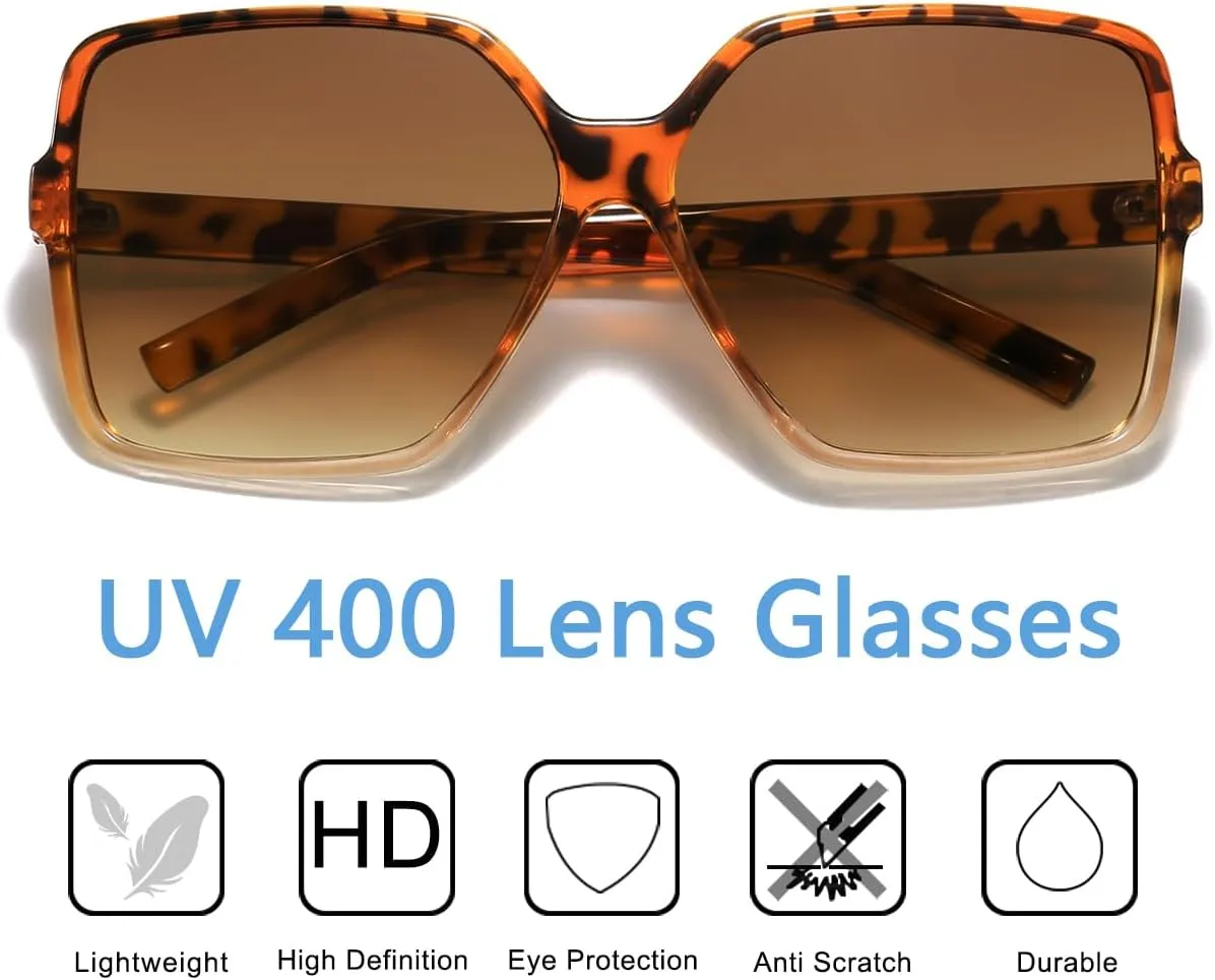 Women's Chic Square Oversized Sunglasses Big Large Wide Fashion Shades for Women Men 100% UV Protection