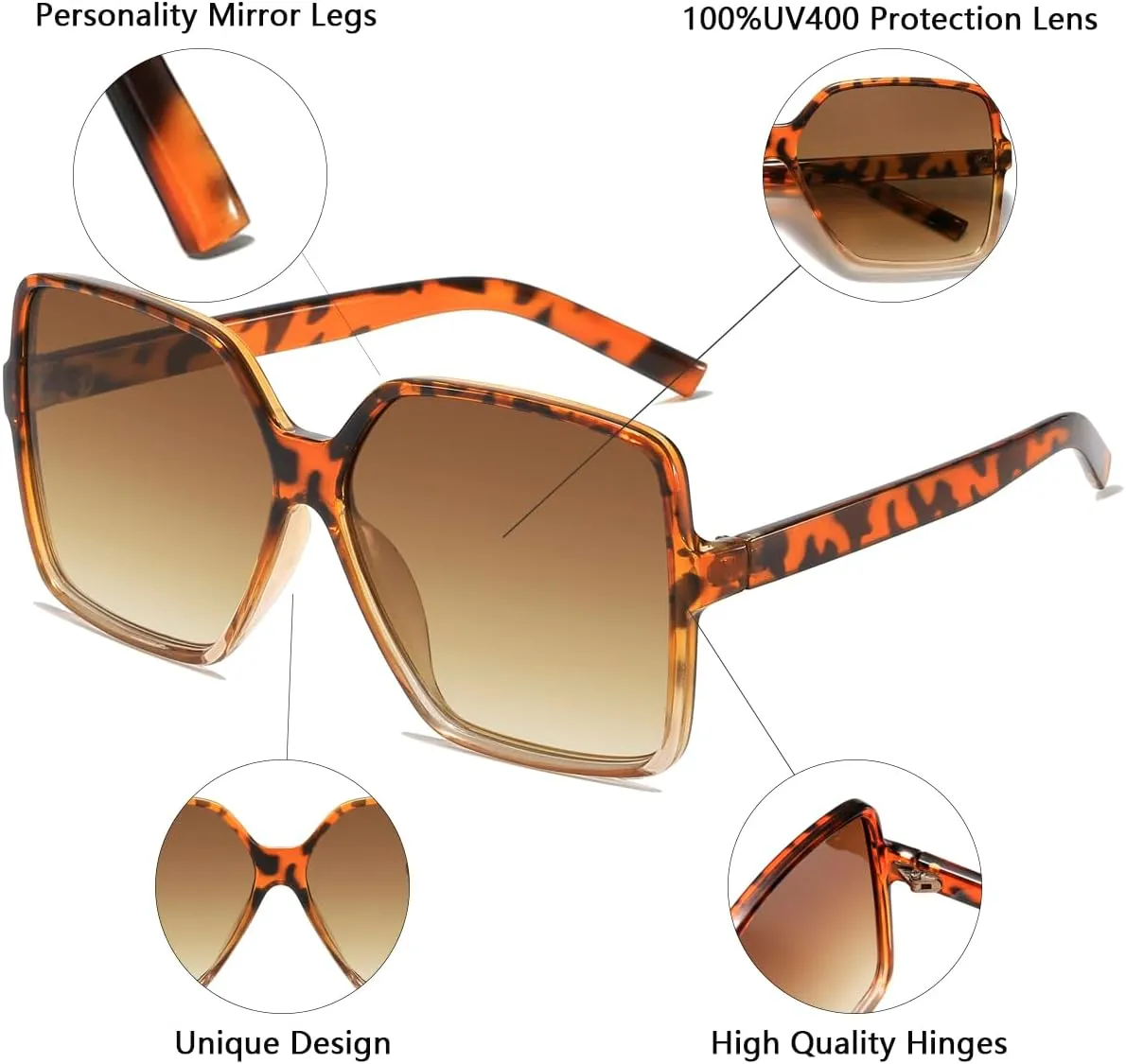 Women's Chic Square Oversized Sunglasses Big Large Wide Fashion Shades for Women Men 100% UV Protection
