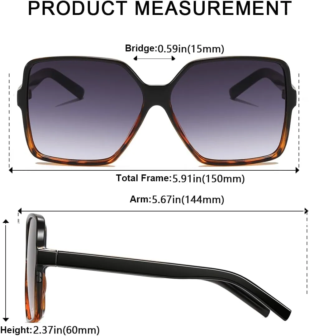 Women's Chic Square Oversized Sunglasses Big Large Wide Fashion Shades for Women Men 100% UV Protection