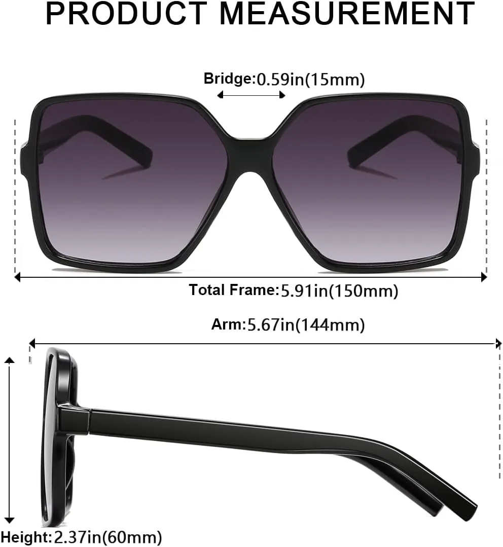 Women's Chic Square Oversized Sunglasses Big Large Wide Fashion Shades for Women Men 100% UV Protection
