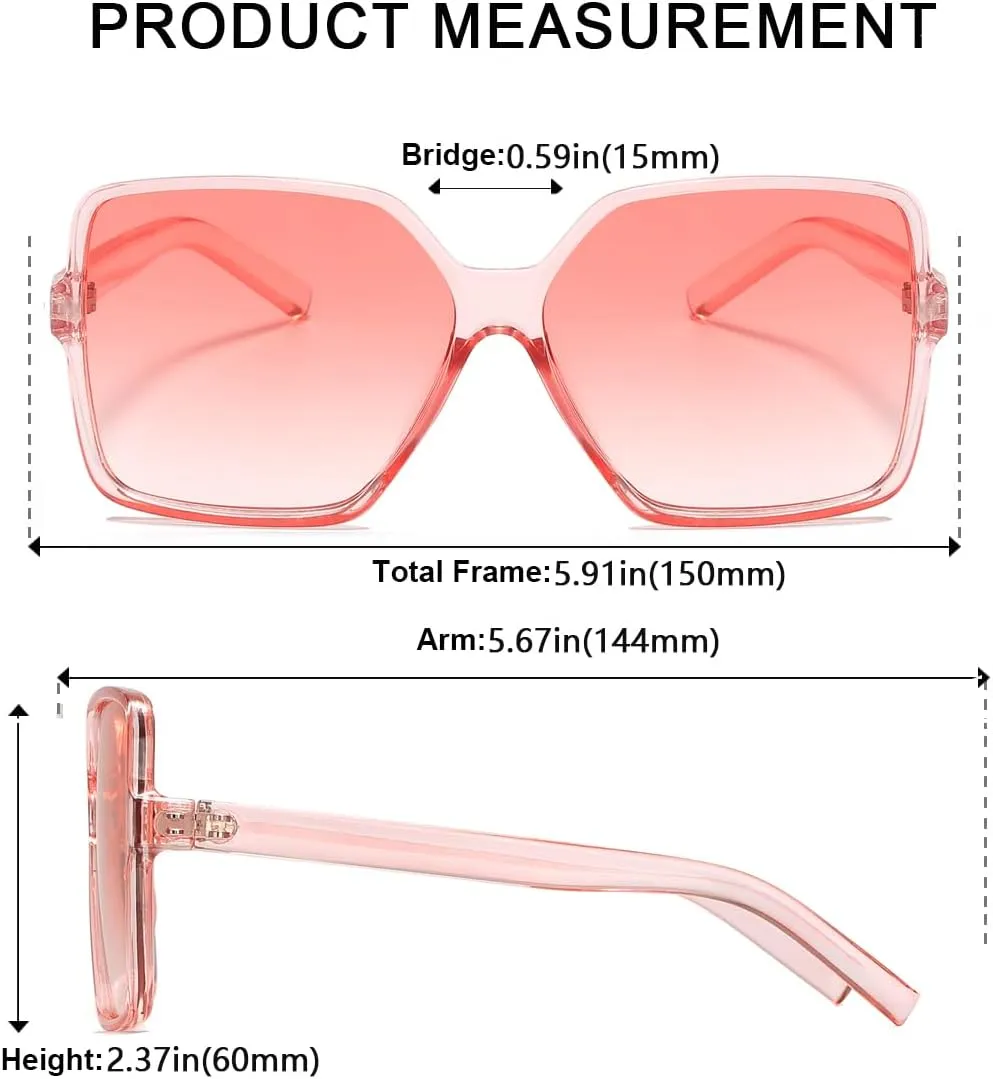 Women's Chic Square Oversized Sunglasses Big Large Wide Fashion Shades for Women Men 100% UV Protection