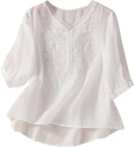 Womens Cotton Tops 2025 Dressy Casual Linen Blouse Vintage Loose Fit Work Shirts Graphic Tees Boho Trendy Clothes 2025