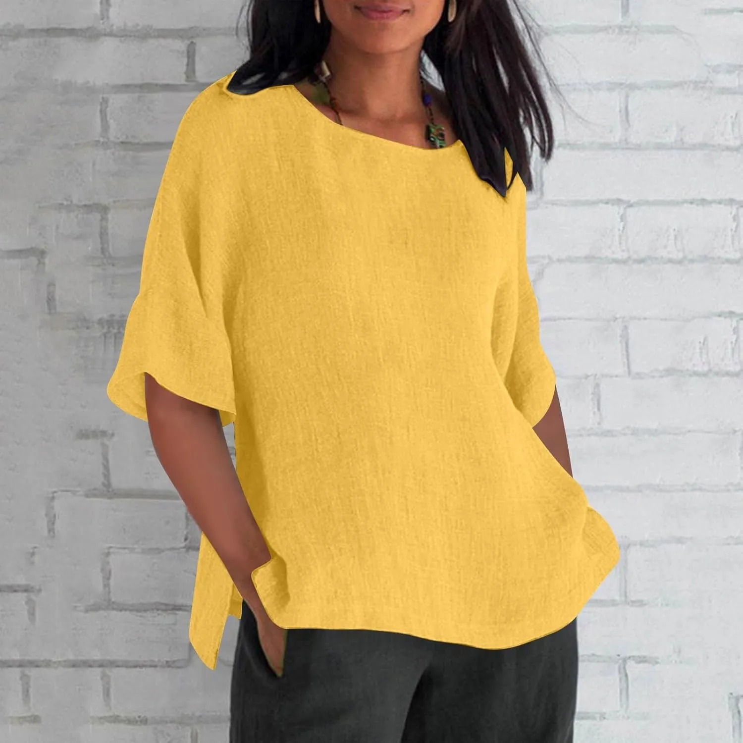Womens Cotton Tops Summer Basic T Shirts Oversized Solid Blouses Boat Neck Tops Summer Tees Fashion Trendy Outfit