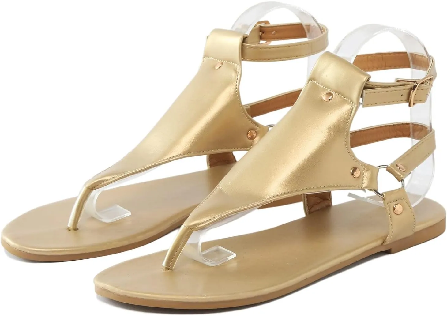 Women's Elastic Strappy Thong Ankle Strap Summer Gladiator Sandals T-Strap Walking Thong Sandals for Women, Beach Flat Walking Shoes Comfortable Slip on Dress Shoes