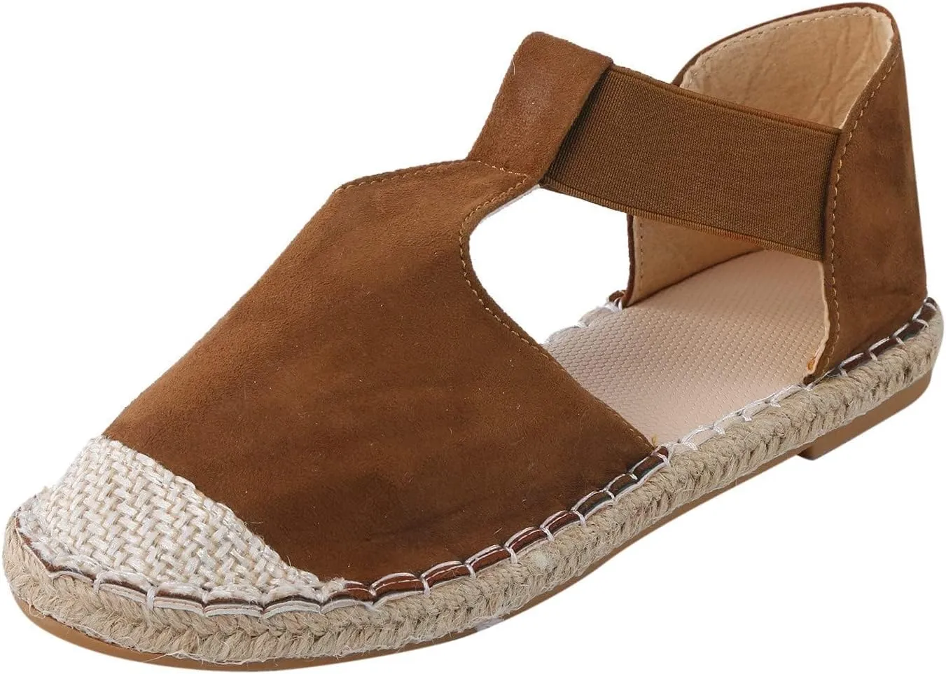 Womens Flat Sandals Espadrille Sandals for Women Classic Slip On Flat Shoes, Closed Toe Ankle Strap Sandal Summer Casual Wide Width Espadrille Walking Shoes