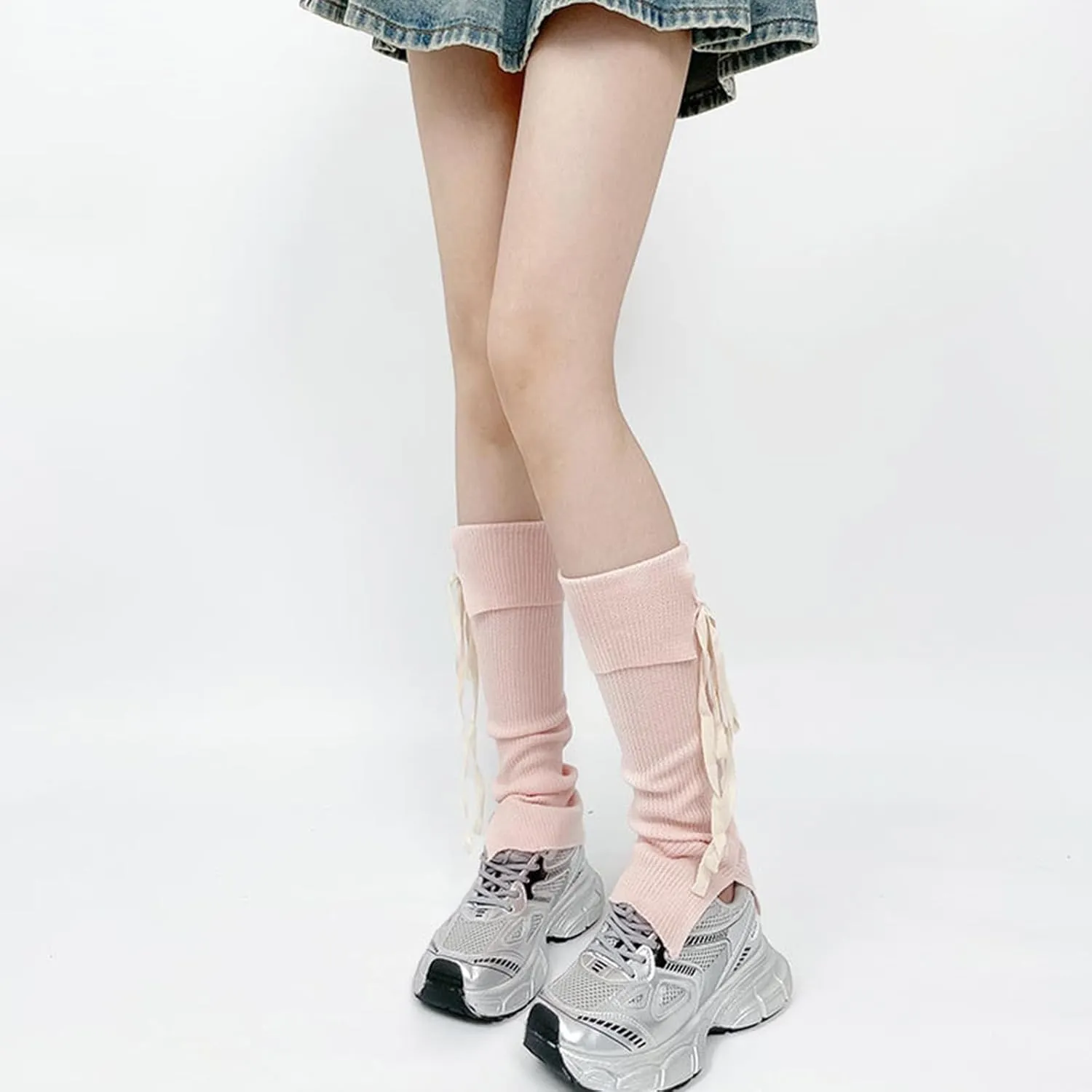 Women's Girls Knit Leg Warmers Y2K Cute Leg warmer Flared Bow Knot Lolita Split Leg Sleeve Socks for Ballet