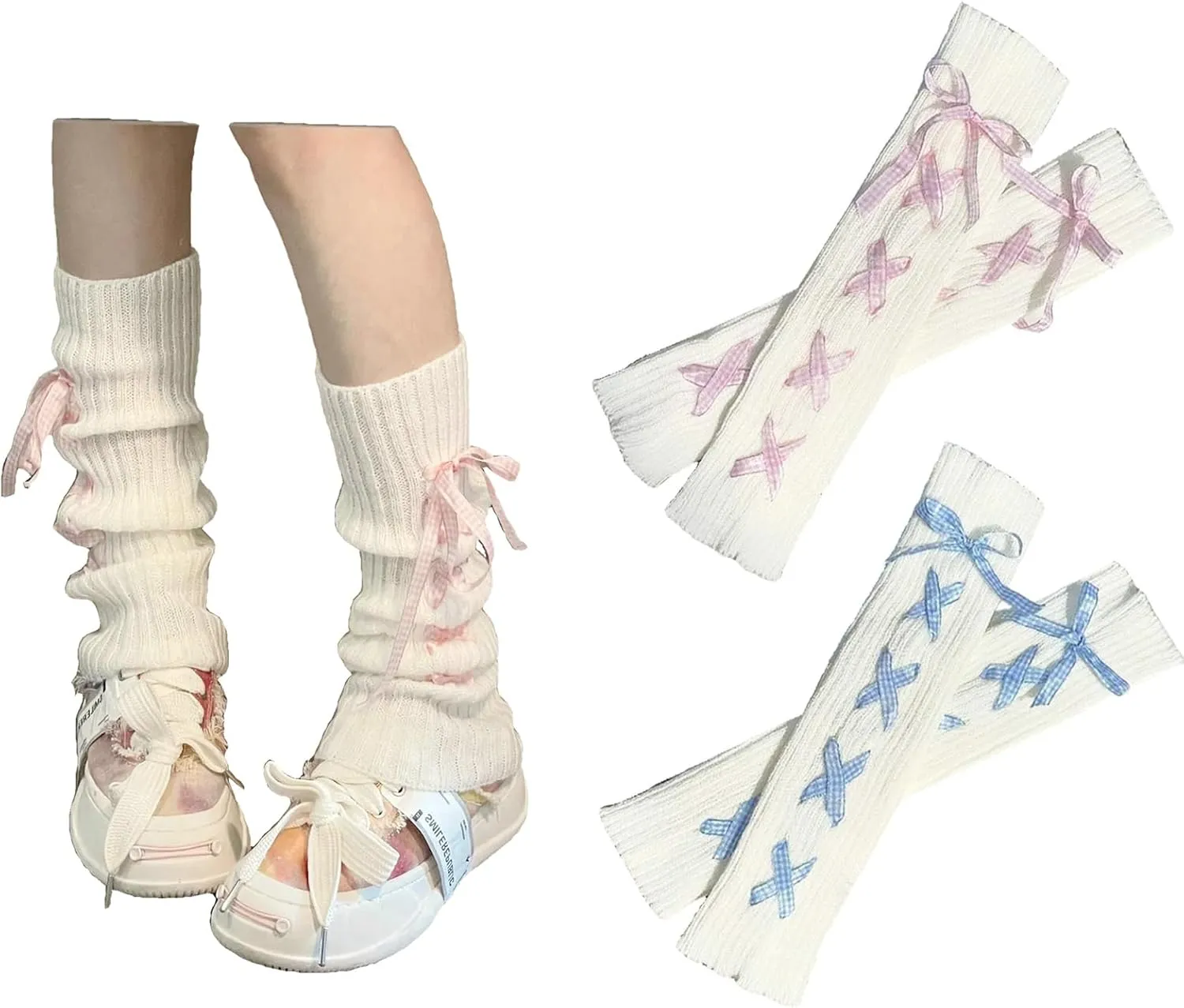 Women's Kawaii Knit Leg Warmers 80s Legwarmers Cute Costume Long Leg Socks for Ballet 2 Pairs