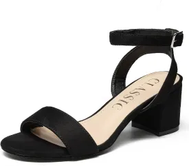 Women's Low Block Chunky Heels Ankle Strap Sandals Open Toe Nude Black Silver Heel for Women 2.3 Inches Wedding Party Prom Dress Pump Shoes