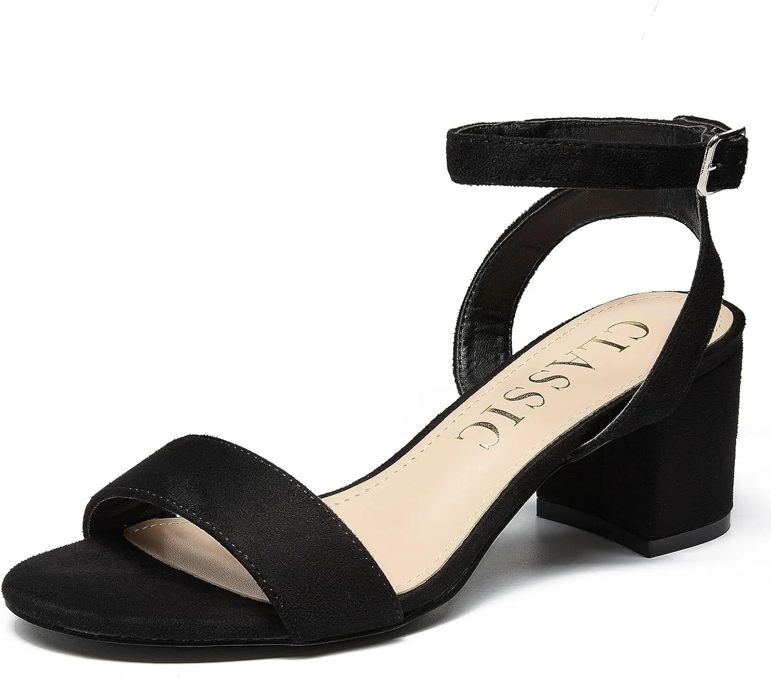 Women's Low Block Chunky Heels Ankle Strap Sandals Open Toe Nude Black Silver Heel for Women 2.3 Inches Wedding Party Prom Dress Pump Shoes