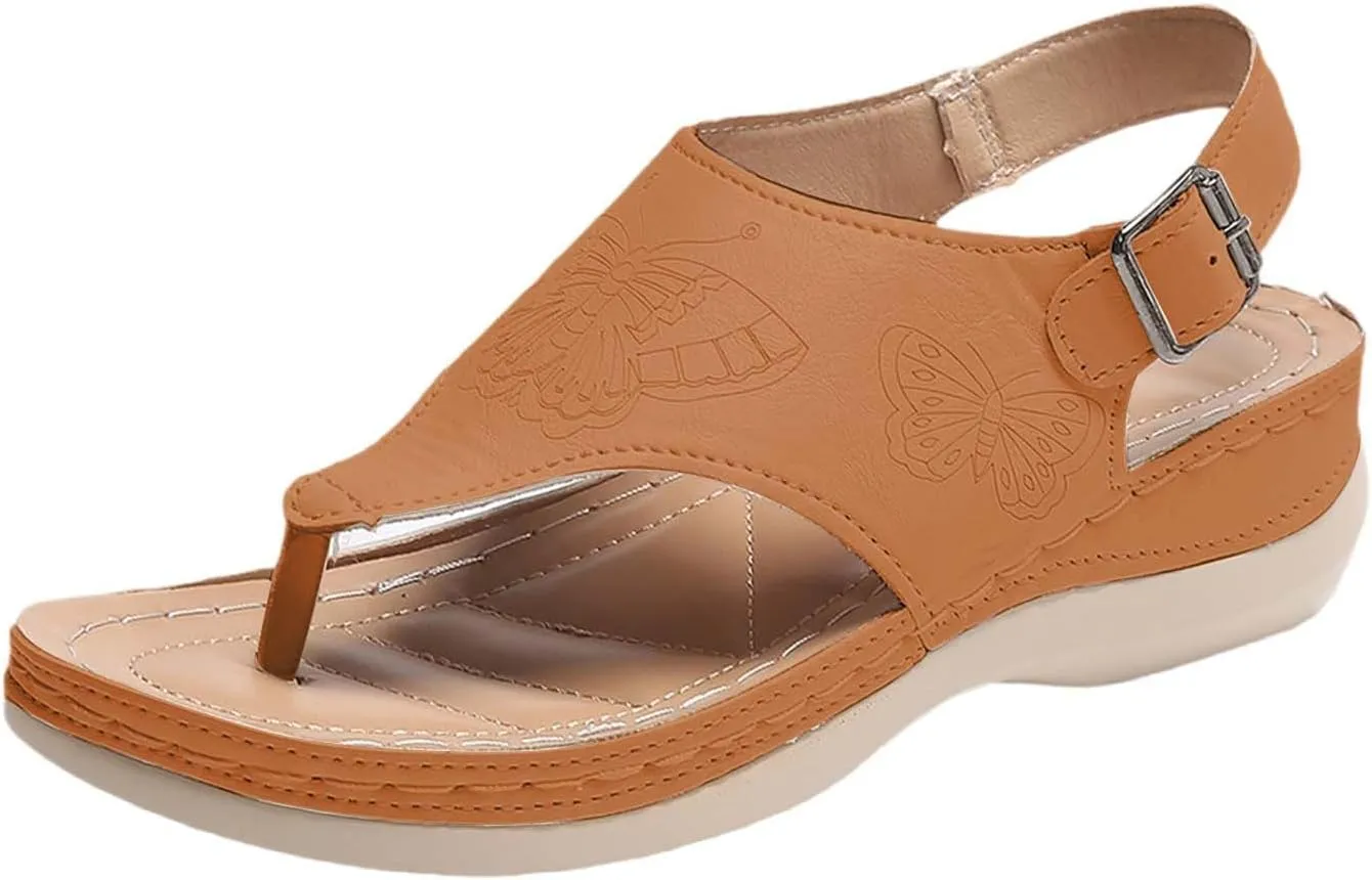 Womens Sandals Wide Width Orthotic Flip Flops Adjustable Ankle Strap Buckle Sandals Walking Slippers Arch Support Shoes Slip On Leather Vamp Platform Shoes Summer Fashion Beach Footwear
