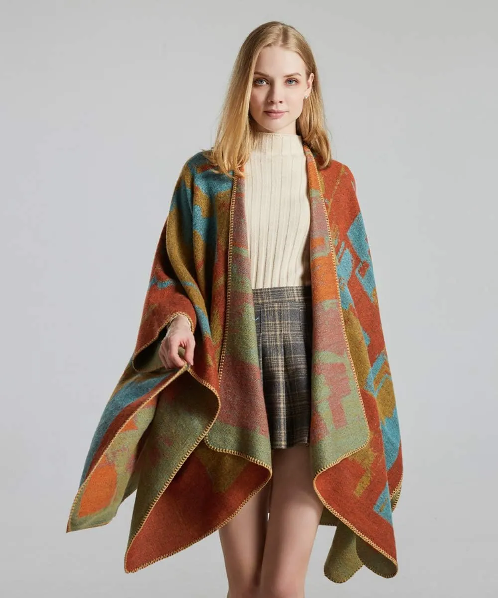 Women's Shawls and Wraps Open Front Poncho Cape Winter Sweater