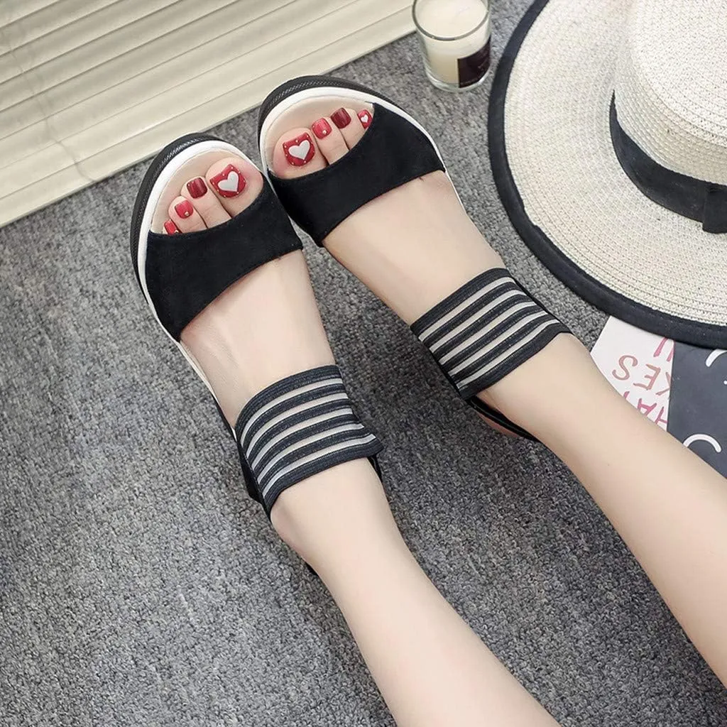 Women's Summer Leather Dressy Sandals Open Toe Comfortable Walking Platform Sandals with Arch Support and Cushion Sole Slip on Casual Mid Heel Sandal Women Beach Shoes Vacation Travel Sandal
