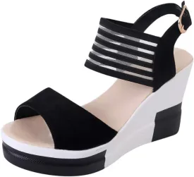 Women's Summer Leather Dressy Sandals Open Toe Comfortable Walking Platform Sandals with Arch Support and Cushion Sole Slip on Casual Mid Heel Sandal Women Beach Shoes Vacation Travel Sandal