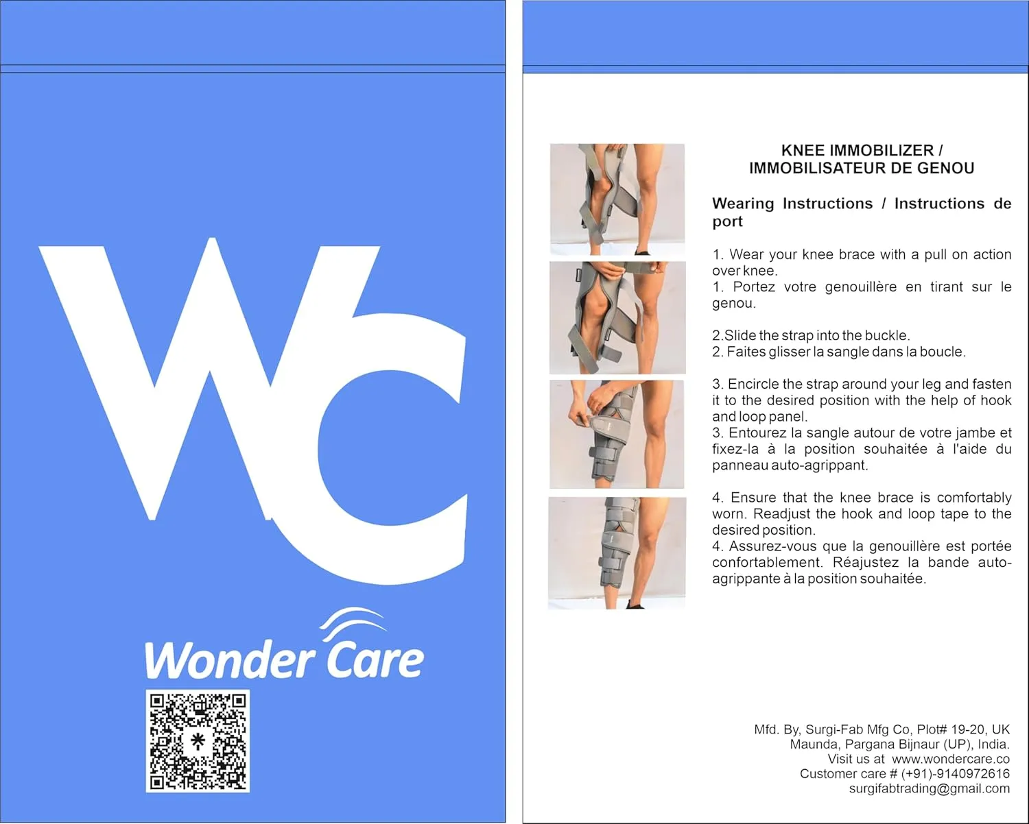 Wonder Care Knee Immobilizer Brace for Knee support for dislocation injuries ligament tear wraparound knee stabilizer splint for men & women (19 long) Grey-2XL