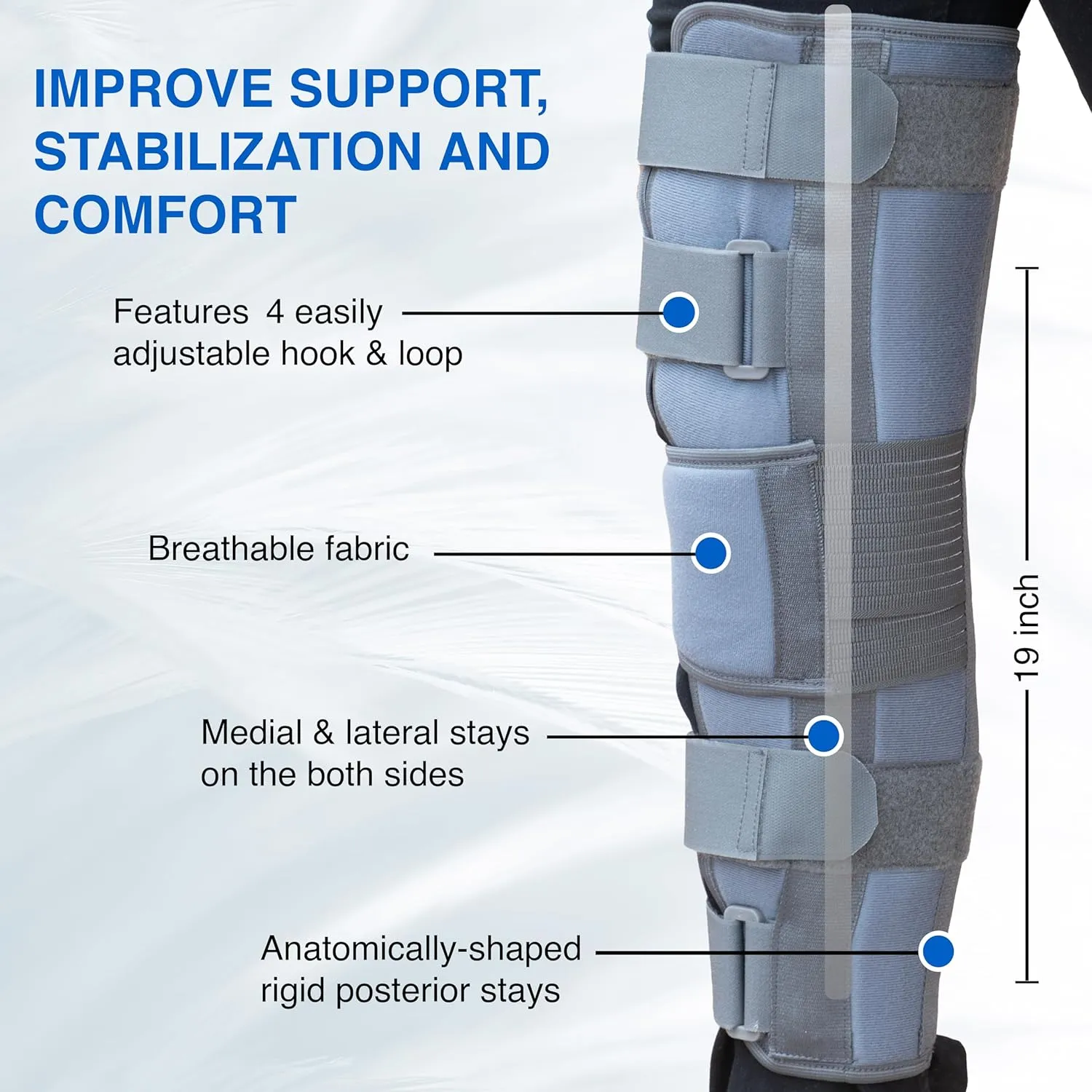 Wonder Care Knee Immobilizer Brace for Knee support for dislocation injuries ligament tear wraparound knee stabilizer splint for men & women (19 long) Grey-2XL