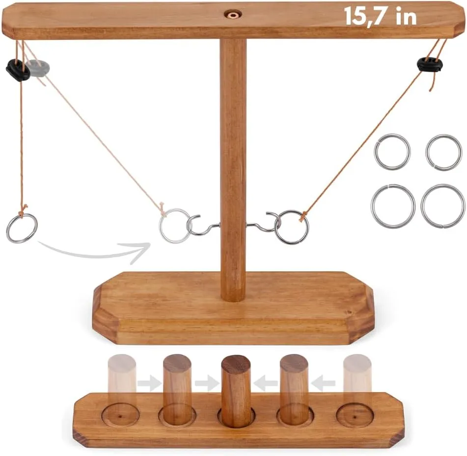 Wooden Hook and Ring Toss Game - Large 15.7" x 13" - Indoor/Outdoor Fun for Adults, Bars, Home & Parties