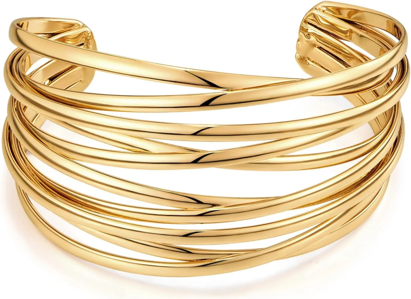 WOWORAMA Chunky Cuff Bracelets for Women Multi-layer Cross Wire Open Bangle Bracelet Adjustable Chunky Wide Open Wrist Arm Cuffs Wrap Bracelet Gold/White Gold