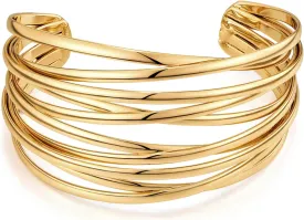 WOWORAMA Chunky Cuff Bracelets for Women Multi-layer Cross Wire Open Bangle Bracelet Adjustable Chunky Wide Open Wrist Arm Cuffs Wrap Bracelet Gold/White Gold