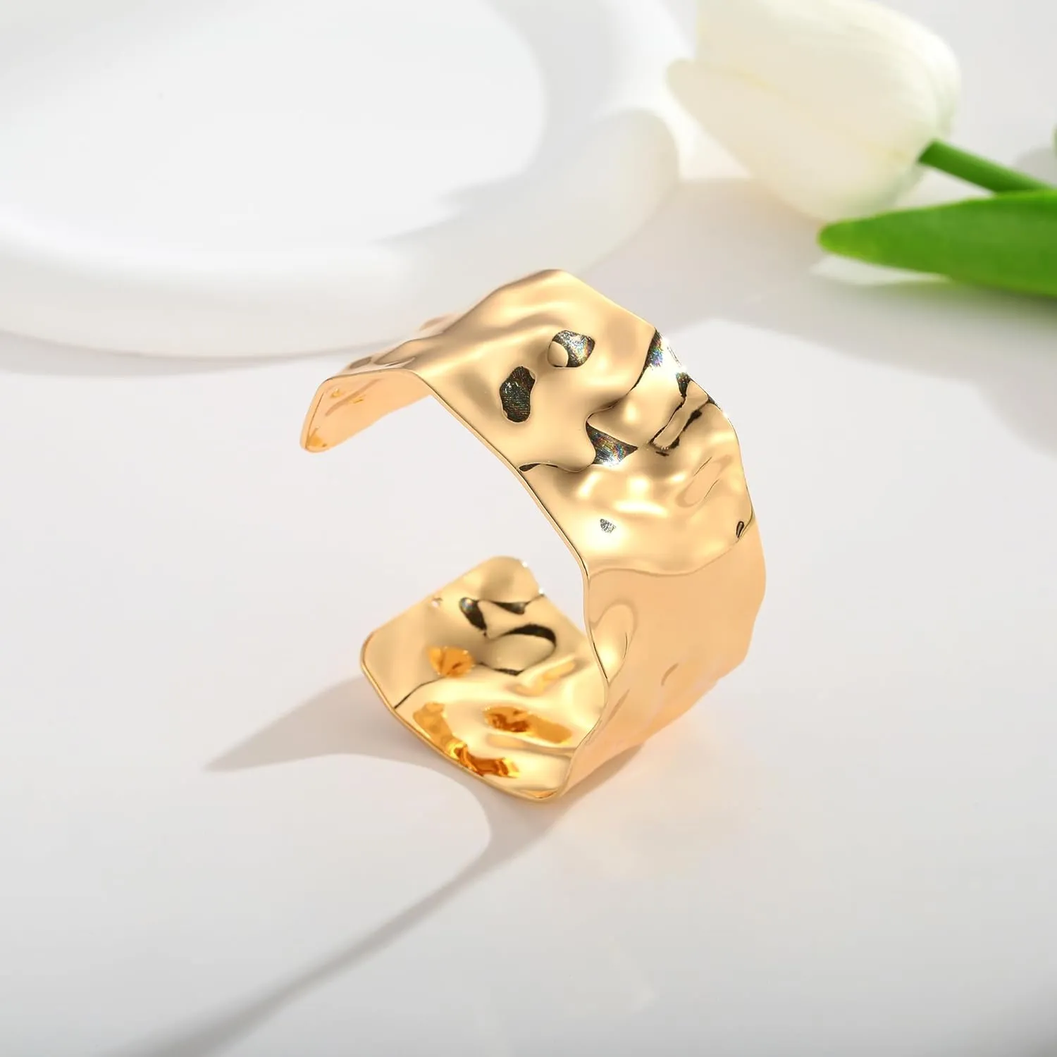 WOWORAMA Hammered Chunky Cuff Bracelets for Women Vintage Boho Wide Bangle Bracelets Irregular Statement Bracelet Thick Arm Cuff Gold Silver Bracelet