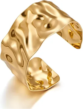 WOWORAMA Hammered Chunky Cuff Bracelets for Women Vintage Boho Wide Bangle Bracelets Irregular Statement Bracelet Thick Arm Cuff Gold Silver Bracelet