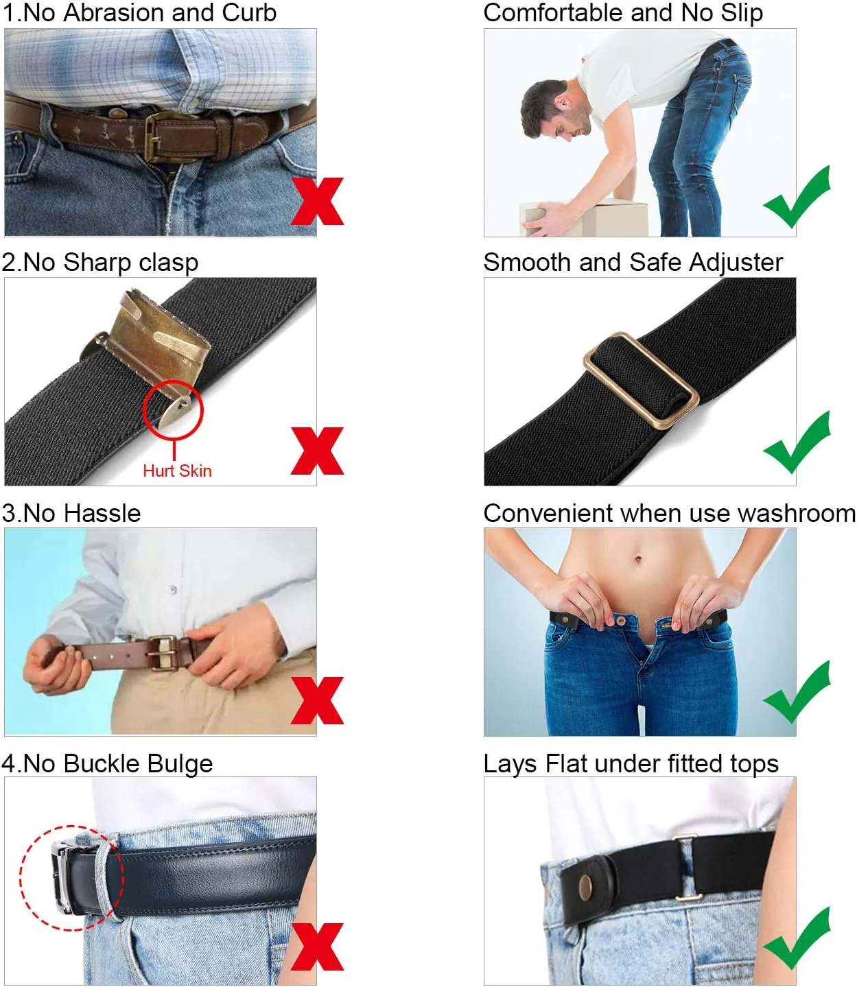 XZQTIVE Women/Men Buckle-Free Elastic Belt for Jeans, Ladies Invisible Belt Fits Waist 24-48 inches