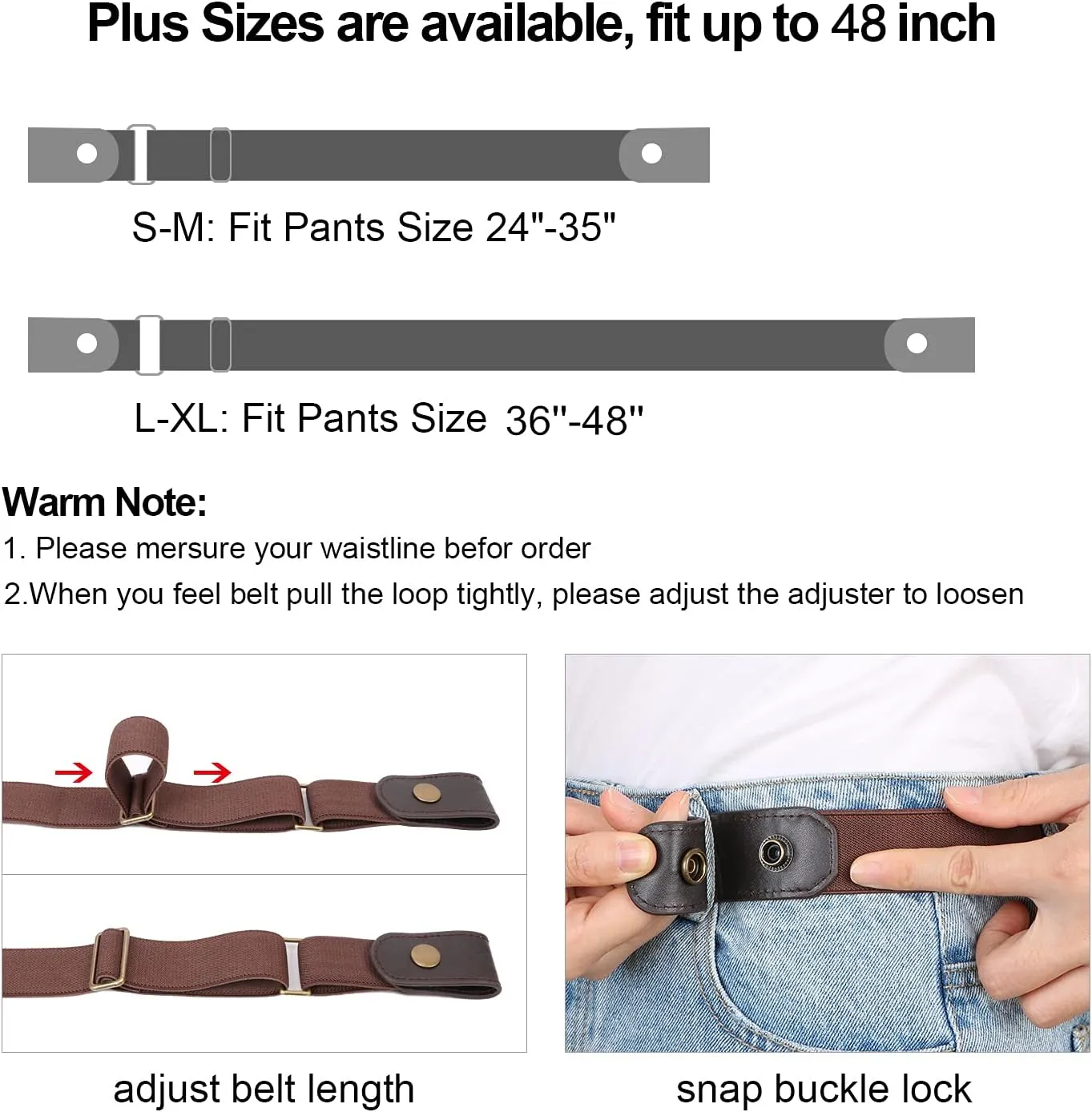 XZQTIVE Women/Men Buckle-Free Elastic Belt for Jeans, Ladies Invisible Belt Fits Waist 24-48 inches